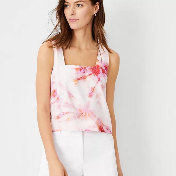 Ann Taylor pink tie dye square neck cropped shirt - Picture 3 of 3